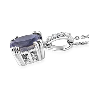D'Joy Premium Catalina Iolite and White Zircon Pendant Necklace in Rhodium Over Sterling Silver (20 Inches) 1.75 ctw