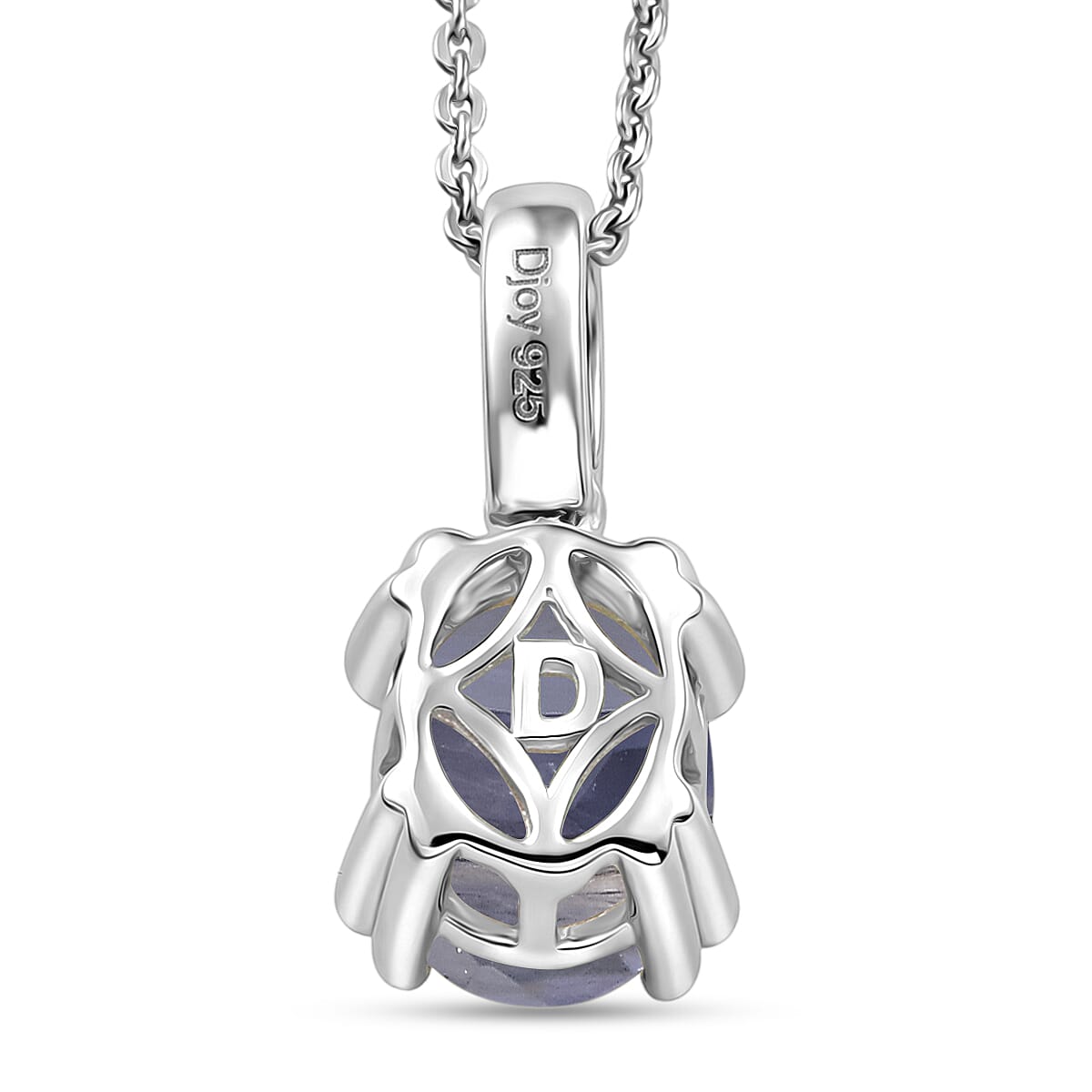 D'Joy Premium Catalina Iolite and White Zircon 1.75 ctw Pendant Necklace in Rhodium Over Sterling Silver 20 Inches