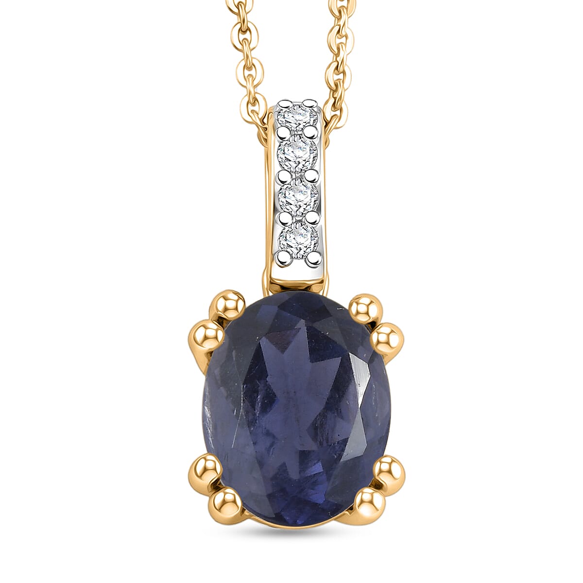 D'Joy Premium Catalina Iolite and White Zircon 1.75 ctw Pendant Necklace in 18K Vermeil Yellow Gold Over Sterling Silver 20 Inches
