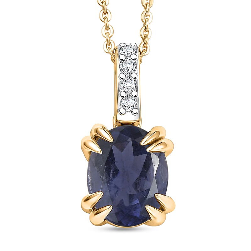 D'Joy Premium Catalina Iolite and White Zircon 1.75 ctw Pendant Necklace in 18K Vermeil Yellow Gold Over Sterling Silver 20 Inches
