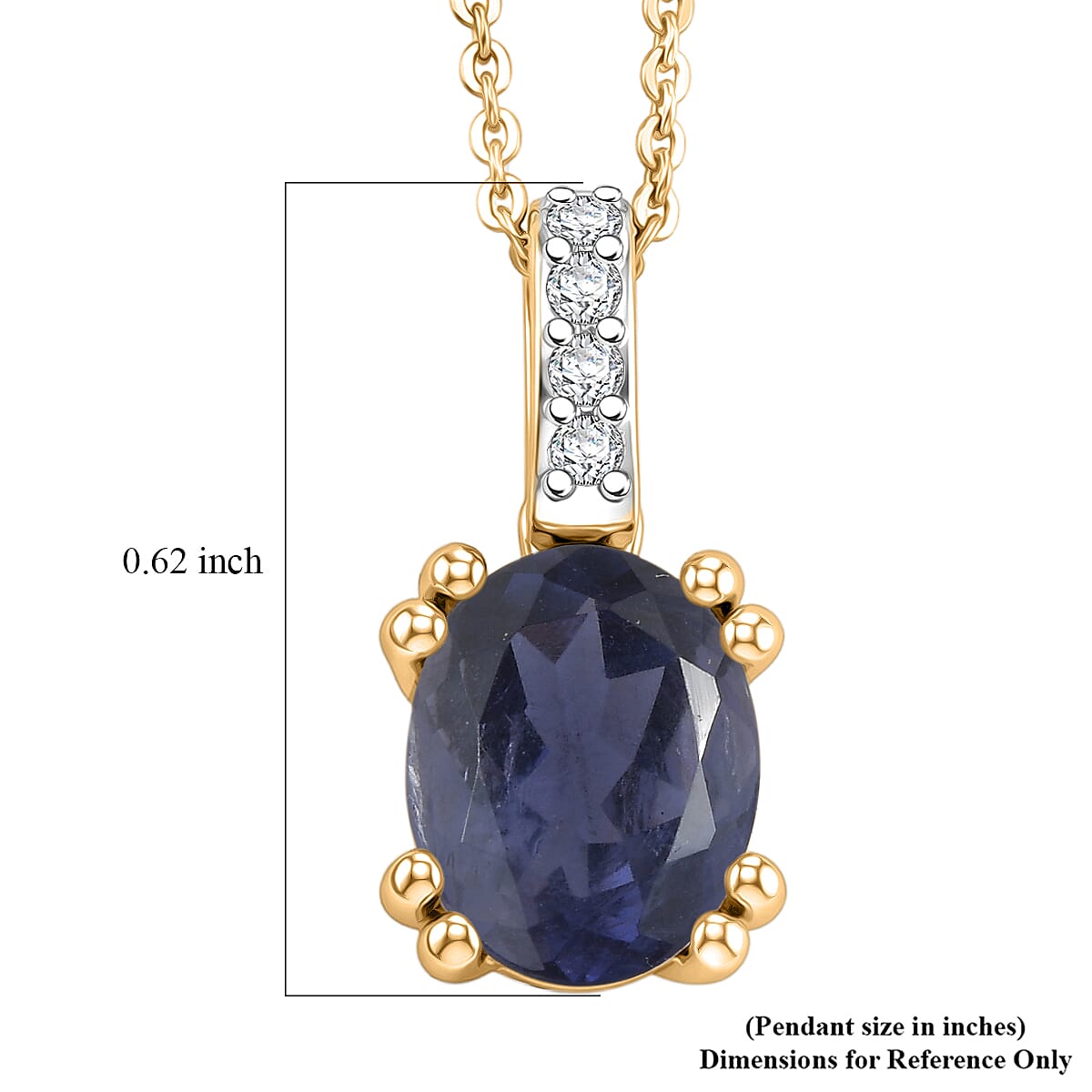 D'Joy Premium Catalina Iolite and White Zircon 1.75 ctw Pendant Necklace in 18K Vermeil Yellow Gold Over Sterling Silver 20 Inches