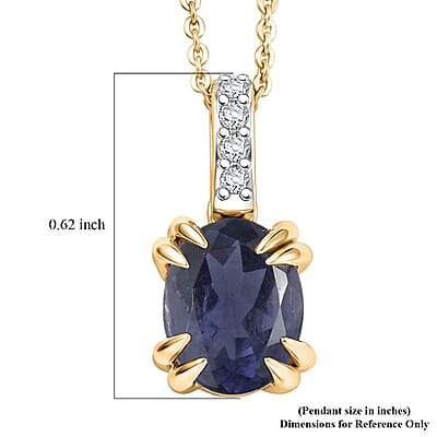 D'Joy Premium Catalina Iolite and White Zircon 1.75 ctw Pendant Necklace in 18K Vermeil Yellow Gold Over Sterling Silver 20 Inches