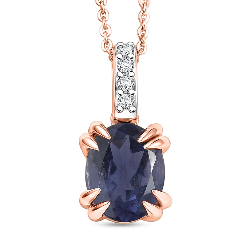 D'Joy Premium Catalina Iolite and White Zircon 1.75 ctw Pendant Necklace in 18K Vermeil Rose Gold Over Sterling Silver 20 Inches