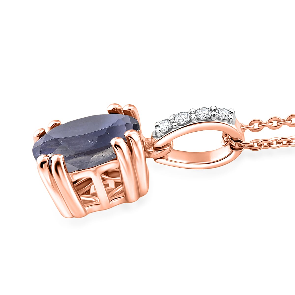 D'Joy Premium Catalina Iolite and White Zircon 1.75 ctw Pendant Necklace in 18K Vermeil Rose Gold Over Sterling Silver 20 Inches
