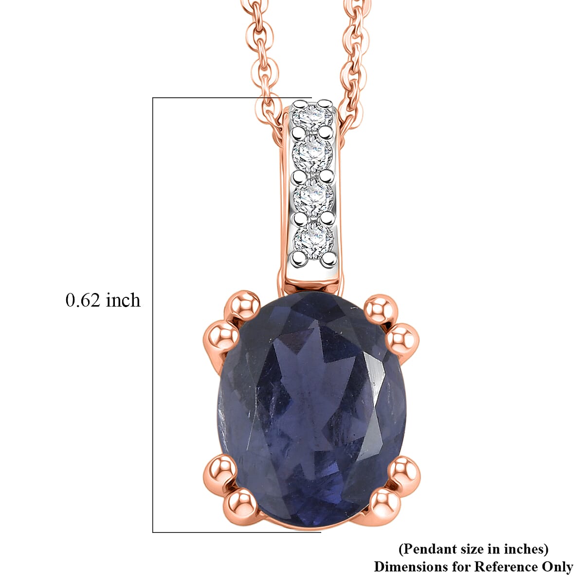 D'Joy Premium Catalina Iolite and White Zircon 1.75 ctw Pendant Necklace in 18K Vermeil Rose Gold Over Sterling Silver 20 Inches