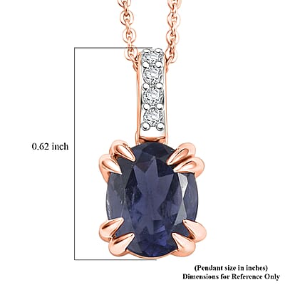 D'Joy Premium Catalina Iolite and White Zircon 1.75 ctw Pendant Necklace in 18K Vermeil Rose Gold Over Sterling Silver 20 Inches