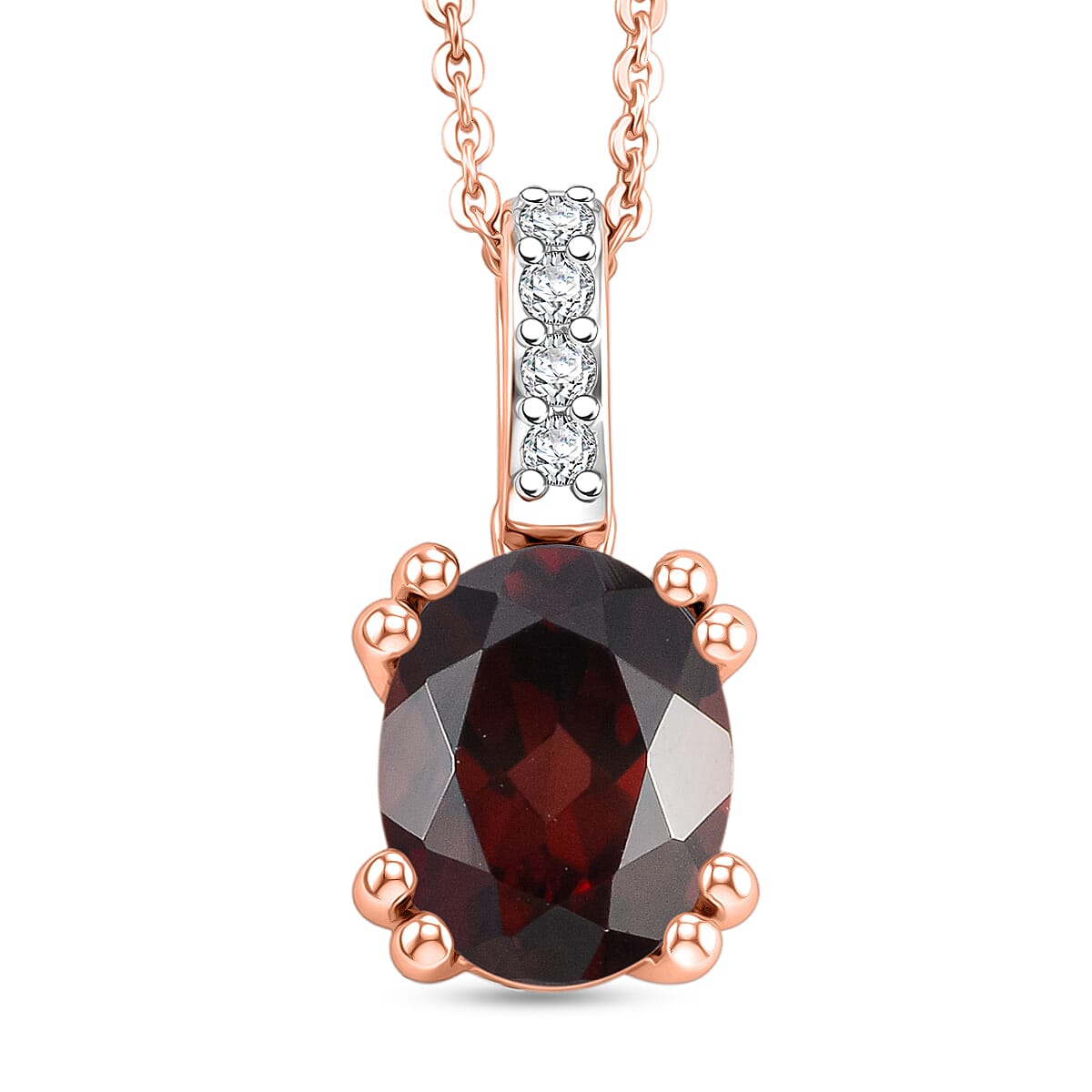 D'Joy Premium Raspberry Zircon and White Zircon 2.85 ctw Pendant Necklace in 18K Vermeil Rose Gold Over Sterling Silver 20 Inches