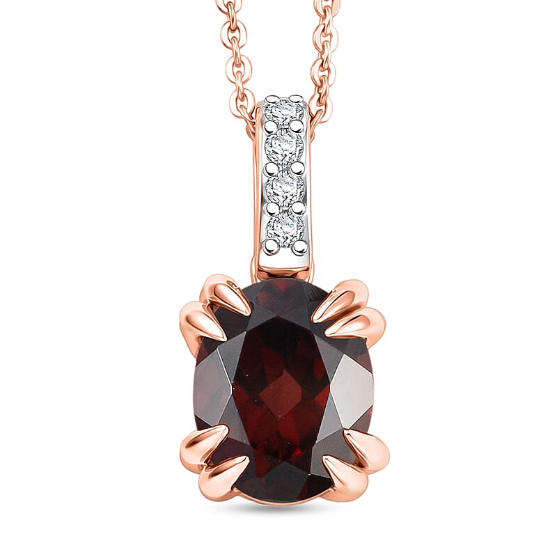 D'Joy Premium Raspberry Zircon and White Zircon 2.85 ctw Pendant Necklace in 18K Vermeil Rose Gold Over Sterling Silver 20 Inches