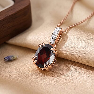 D'Joy Premium Raspberry Zircon and White Zircon 2.85 ctw Pendant Necklace in 18K Vermeil Rose Gold Over Sterling Silver 20 Inches