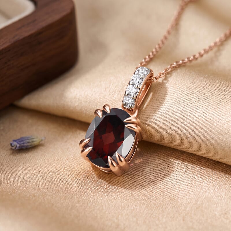 D'Joy Premium Raspberry Zircon and White Zircon 2.85 ctw Pendant Necklace in 18K Vermeil Rose Gold Over Sterling Silver 20 Inches