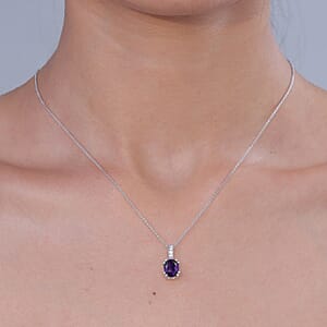 D'Joy Premium Lusaka Amethyst and White Zircon Pendant Necklace 1.75 ctw in Rhodium Over Sterling Silver 20 Inches
