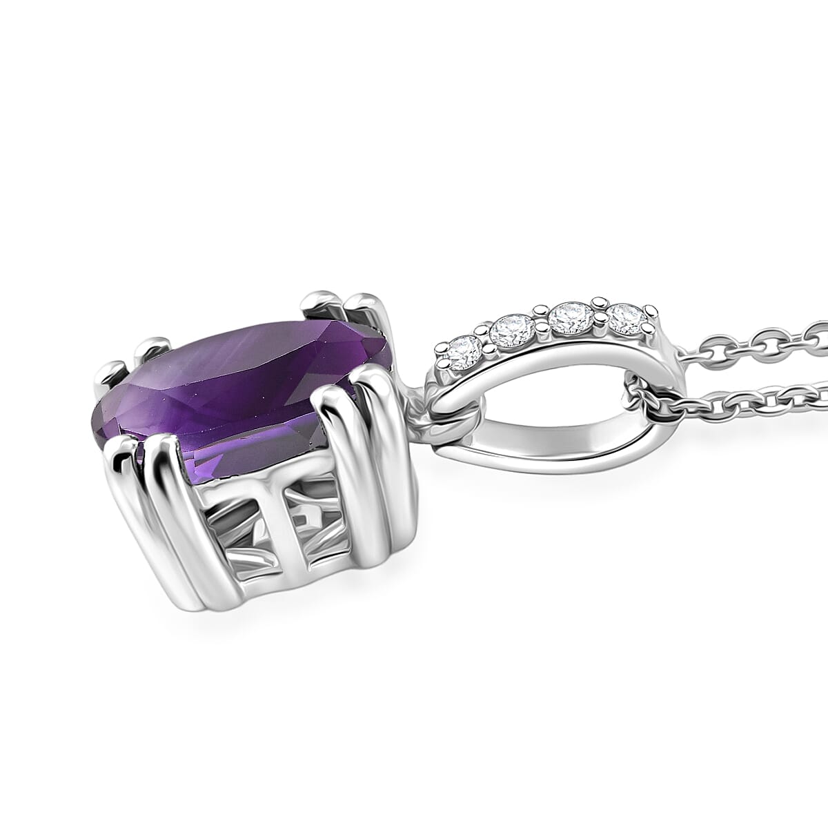 D'Joy Premium Lusaka Amethyst and White Zircon Pendant Necklace 1.75 ctw in Rhodium Over Sterling Silver 20 Inches image number 3