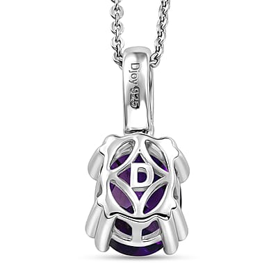 D'Joy Premium Lusaka Amethyst and White Zircon Pendant Necklace 1.75 ctw in Rhodium Over Sterling Silver 20 Inches