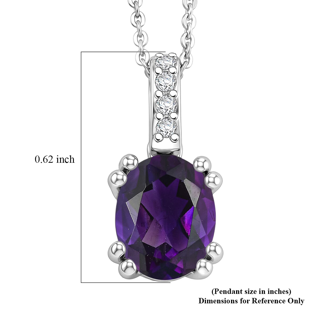 D'Joy Premium Lusaka Amethyst and White Zircon Pendant Necklace 1.75 ctw in Rhodium Over Sterling Silver 20 Inches image number 5