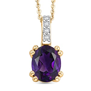 D'Joy Premium Lusaka Amethyst and White Zircon Pendant Necklace in 18K Vermeil Yellow Gold Over Sterling Silver (20 Inches) 1.75 ctw