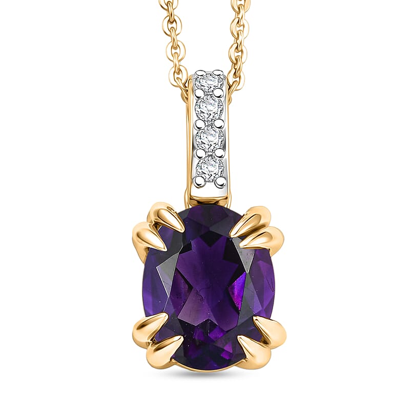 D'Joy Premium Lusaka Amethyst and White Zircon 1.75 ctw Pendant Necklace in 18K Vermeil Yellow Gold Over Sterling Silver 20 Inches