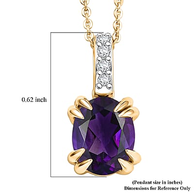 D'Joy Premium Lusaka Amethyst and White Zircon 1.75 ctw Pendant Necklace in 18K Vermeil Yellow Gold Over Sterling Silver 20 Inches