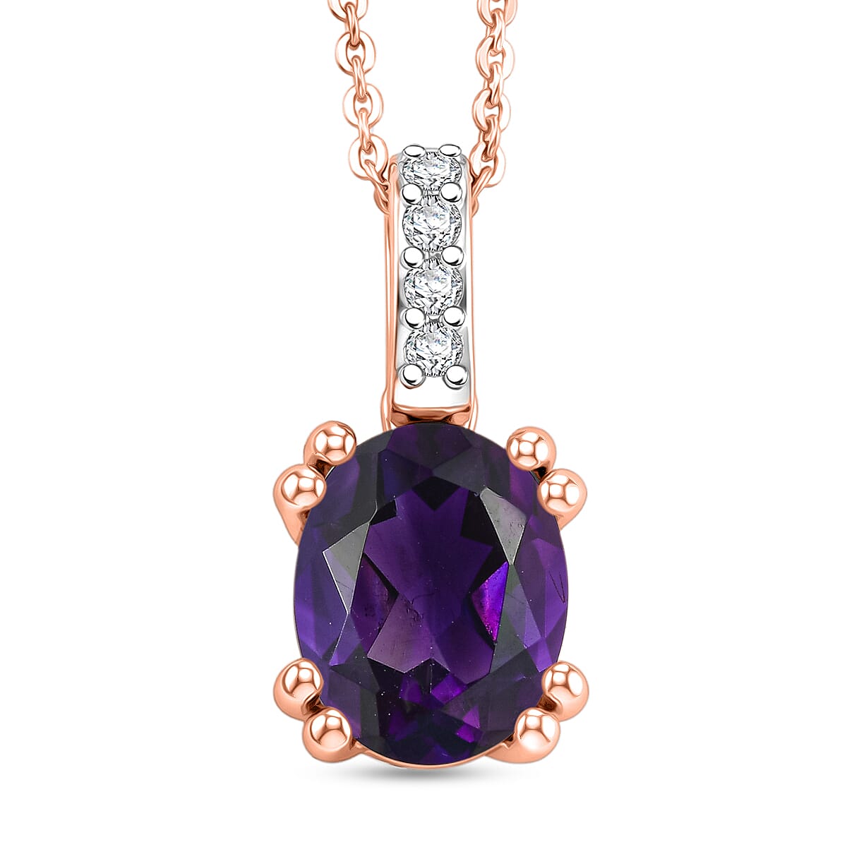D'Joy Premium Lusaka Amethyst and White Zircon 1.75 ctw Pendant Necklace in 18K Vermeil Rose Gold Over Sterling Silver 20 Inches