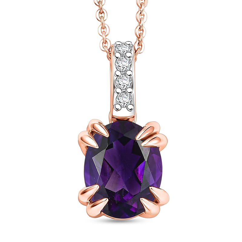 D'Joy Premium Lusaka Amethyst and White Zircon 1.75 ctw Pendant Necklace in 18K Vermeil Rose Gold Over Sterling Silver 20 Inches