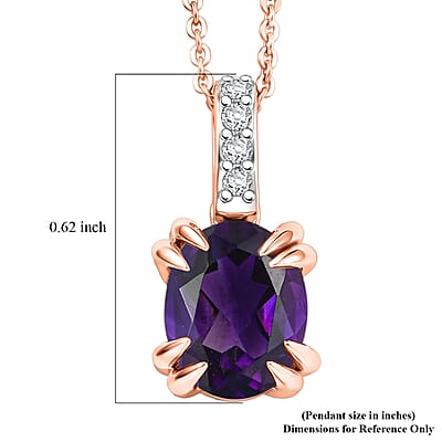 D'Joy Premium Lusaka Amethyst and White Zircon 1.75 ctw Pendant Necklace in 18K Vermeil Rose Gold Over Sterling Silver 20 Inches