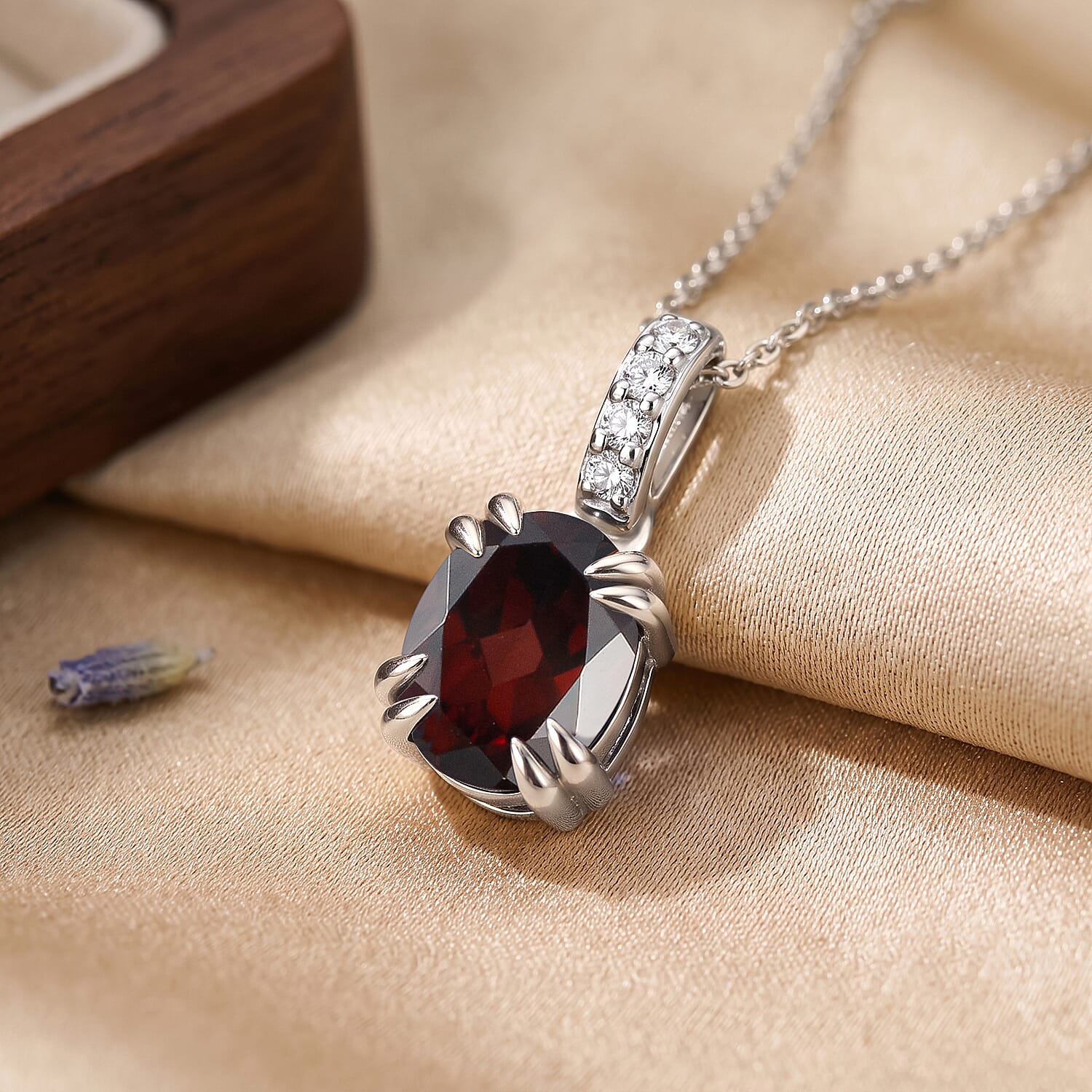 D'Joy Premium Raspberry Zircon and White Zircon 2.85 ctw Pendant Necklace in Rhodium Over Sterling Silver 20 Inches