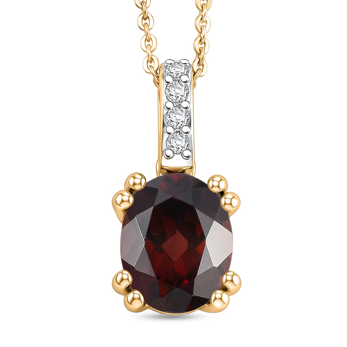 D'Joy Premium Raspberry Zircon and White Zircon 2.85 ctw Pendant Necklace in 18K Vermeil Yellow Gold Over Sterling Silver 20 Inches