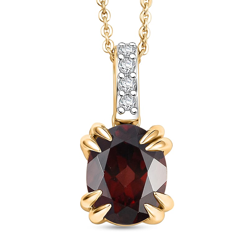 D'Joy Premium Raspberry Zircon and White Zircon 2.85 ctw Pendant Necklace in 18K Vermeil Yellow Gold Over Sterling Silver 20 Inches