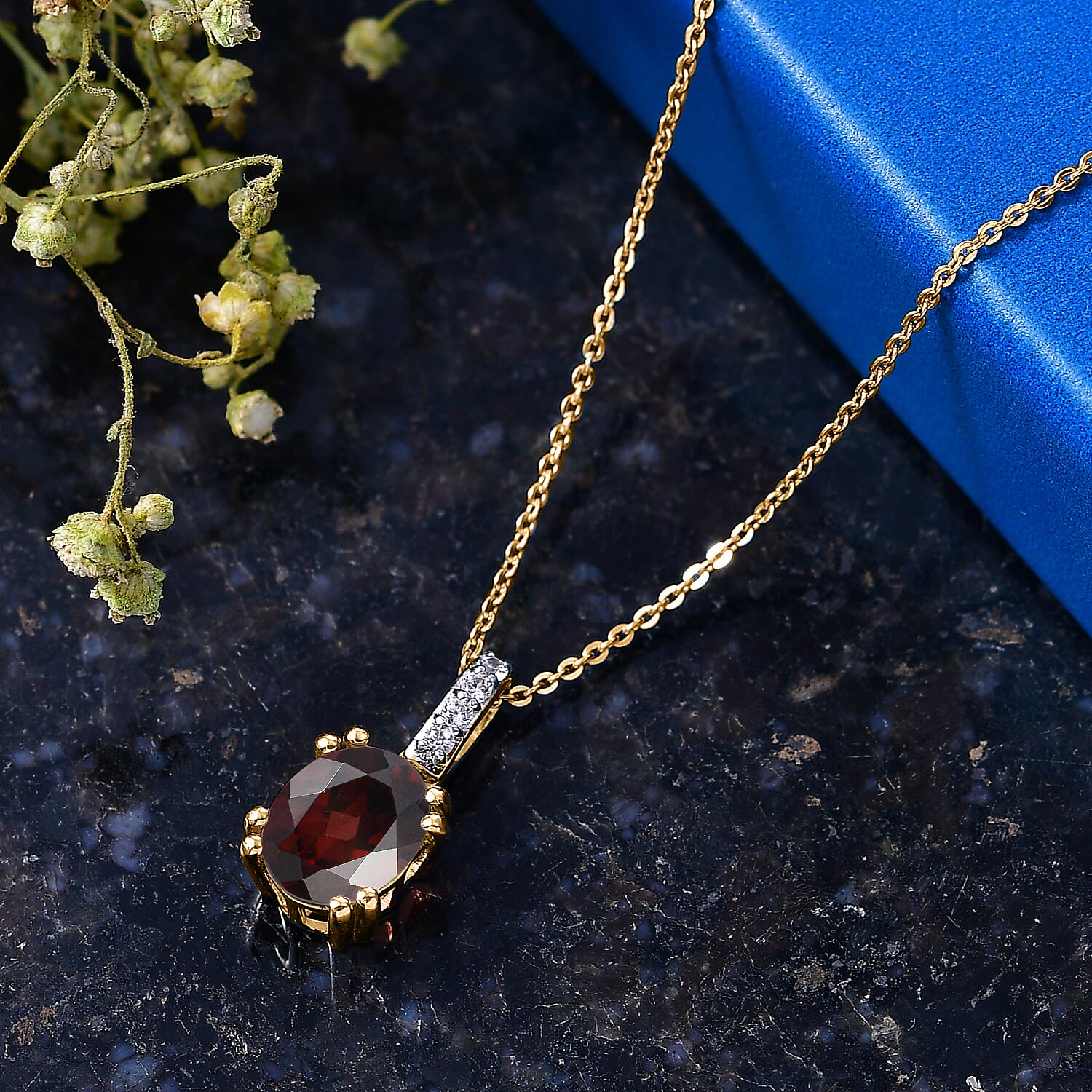 D'Joy Premium Raspberry Zircon and White Zircon 2.85 ctw Pendant Necklace in 18K Vermeil Yellow Gold Over Sterling Silver 20 Inches