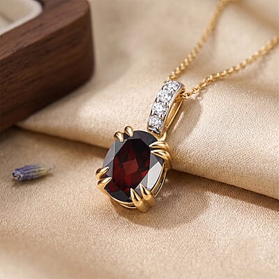 D'Joy Premium Raspberry Zircon and White Zircon 2.85 ctw Pendant Necklace in 18K Vermeil Yellow Gold Over Sterling Silver 20 Inches