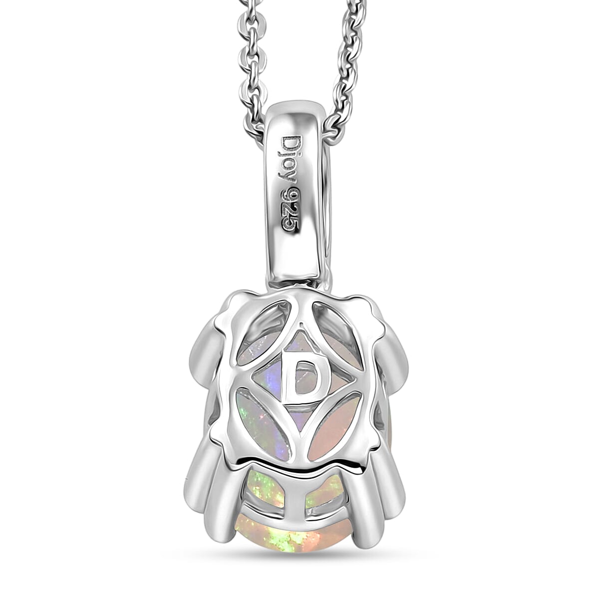 D'Joy Premium Ethiopian Welo Opal and White Zircon 1.40 ctw Pendant Necklace in Rhodium Over Sterling Silver 20 Inches