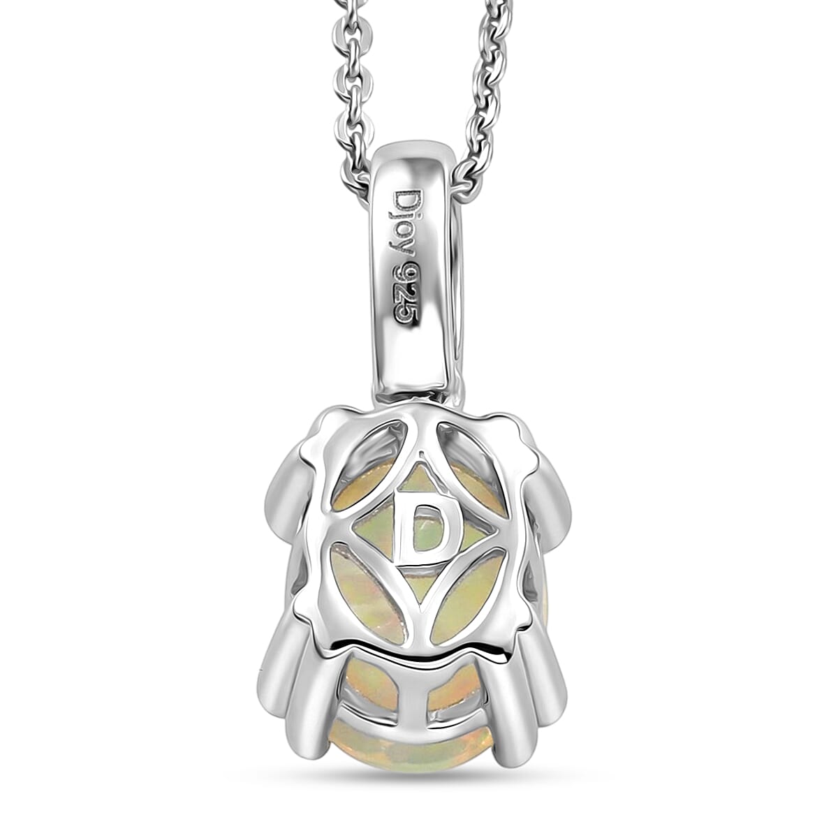 D'Joy Premium Ethiopian Welo Opal and White Zircon 1.10 ctw Pendant Necklace in Rhodium Over Sterling Silver 20 Inches  image number 4
