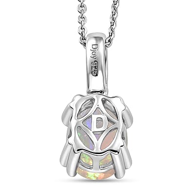 D'Joy Premium Ethiopian Welo Opal and White Zircon 1.40 ctw Pendant Necklace in Rhodium Over Sterling Silver 20 Inches