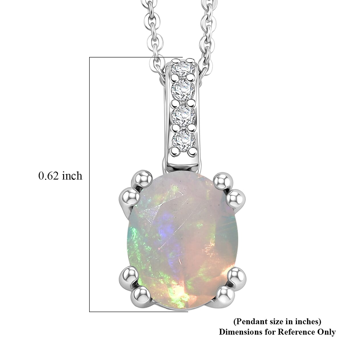 D'Joy Premium Ethiopian Welo Opal and White Zircon 1.40 ctw Pendant Necklace in Rhodium Over Sterling Silver 20 Inches