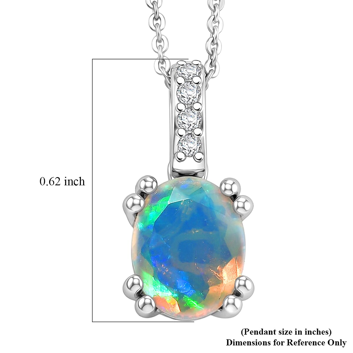 D'Joy Premium Ethiopian Welo Opal and White Zircon 1.10 ctw Pendant Necklace in Rhodium Over Sterling Silver 20 Inches  image number 5