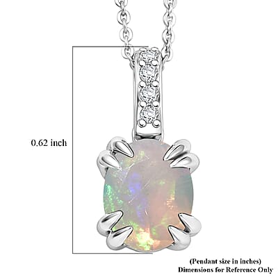 D'Joy Premium Ethiopian Welo Opal and White Zircon 1.40 ctw Pendant Necklace in Rhodium Over Sterling Silver 20 Inches