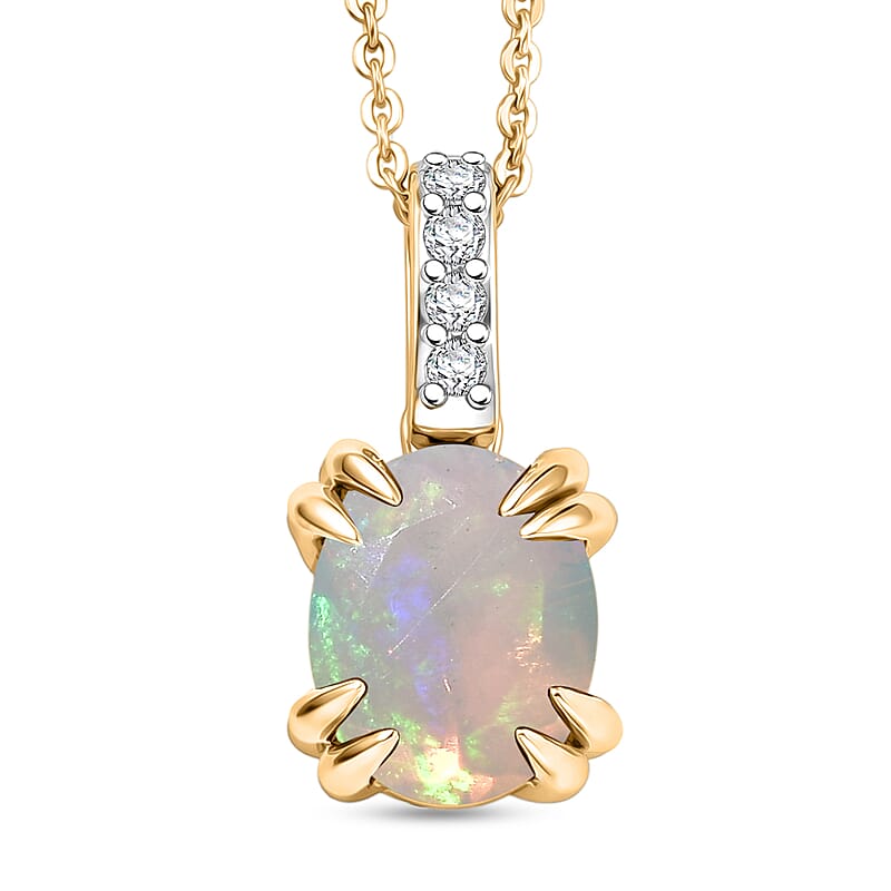 D'Joy Premium Ethiopian Welo Opal and White Zircon 1.40 ctw Pendant Necklace in 18K Vermeil Yellow Gold Over Sterling Silver 20 Inches