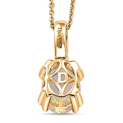D'Joy Premium Ethiopian Welo Opal and White Zircon 1.40 ctw Pendant Necklace in 18K Vermeil Yellow Gold Over Sterling Silver 20 Inches