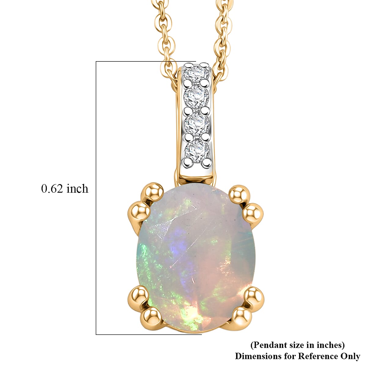 D'Joy Premium Ethiopian Welo Opal and White Zircon 1.40 ctw Pendant Necklace in 18K Vermeil Yellow Gold Over Sterling Silver 20 Inches