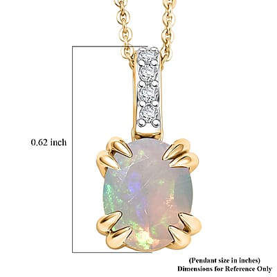 D'Joy Premium Ethiopian Welo Opal and White Zircon 1.40 ctw Pendant Necklace in 18K Vermeil Yellow Gold Over Sterling Silver 20 Inches