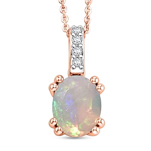 D'Joy Premium Ethiopian Welo Opal and White Zircon Pendant Necklace in 18K Vermeil Rose Gold Over Sterling Silver (20 Inches) 1.40 ctw