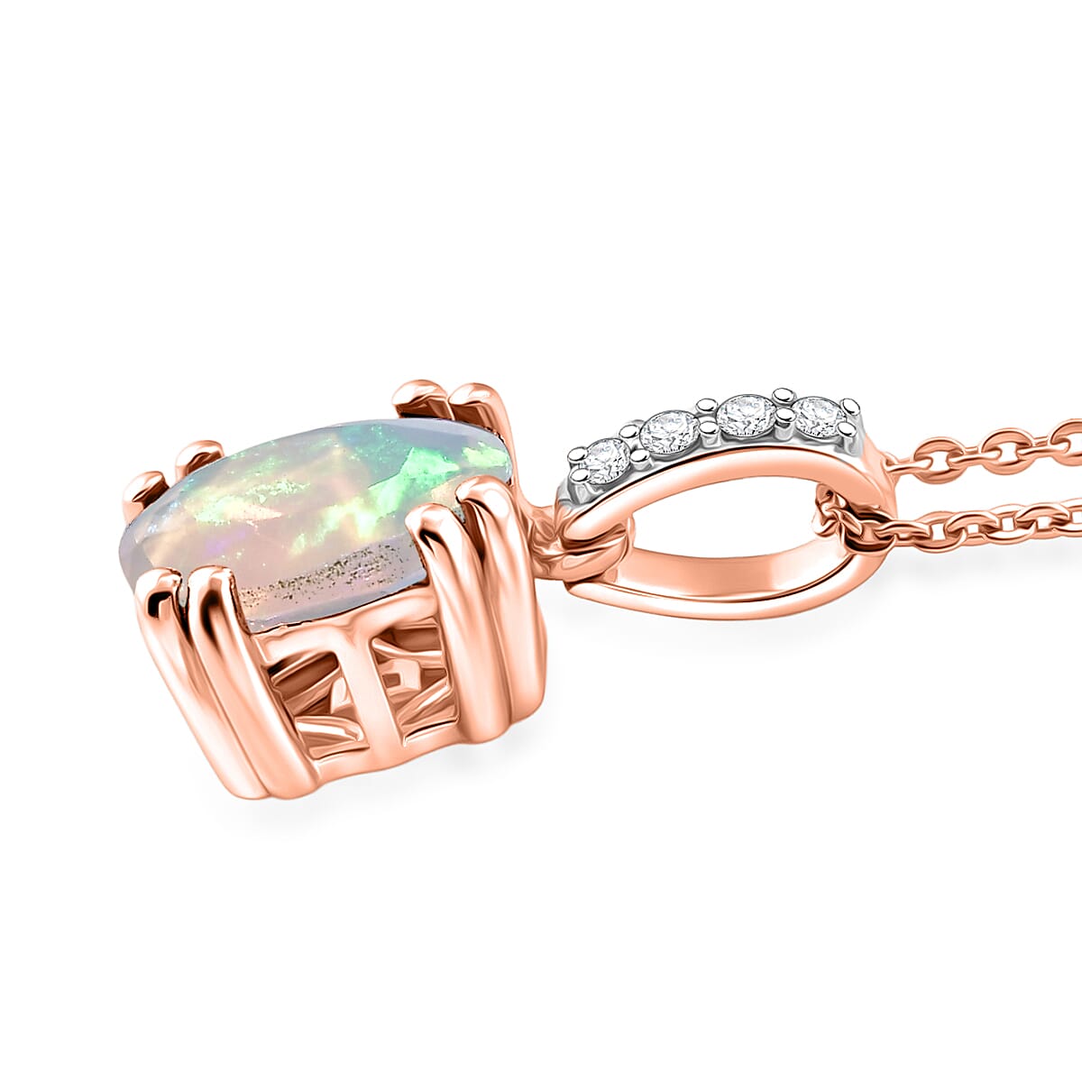 D'Joy Premium Ethiopian Welo Opal and White Zircon Pendant Necklace in 18K Vermeil Rose Gold Over Sterling Silver (20 Inches) 1.40 ctw image number 3