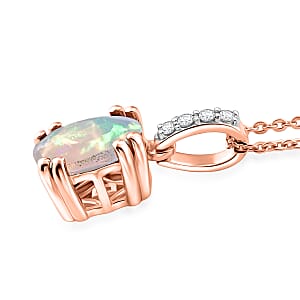 D'Joy Premium Ethiopian Welo Opal and White Zircon Pendant Necklace in 18K Vermeil Rose Gold Over Sterling Silver (20 Inches) 1.40 ctw