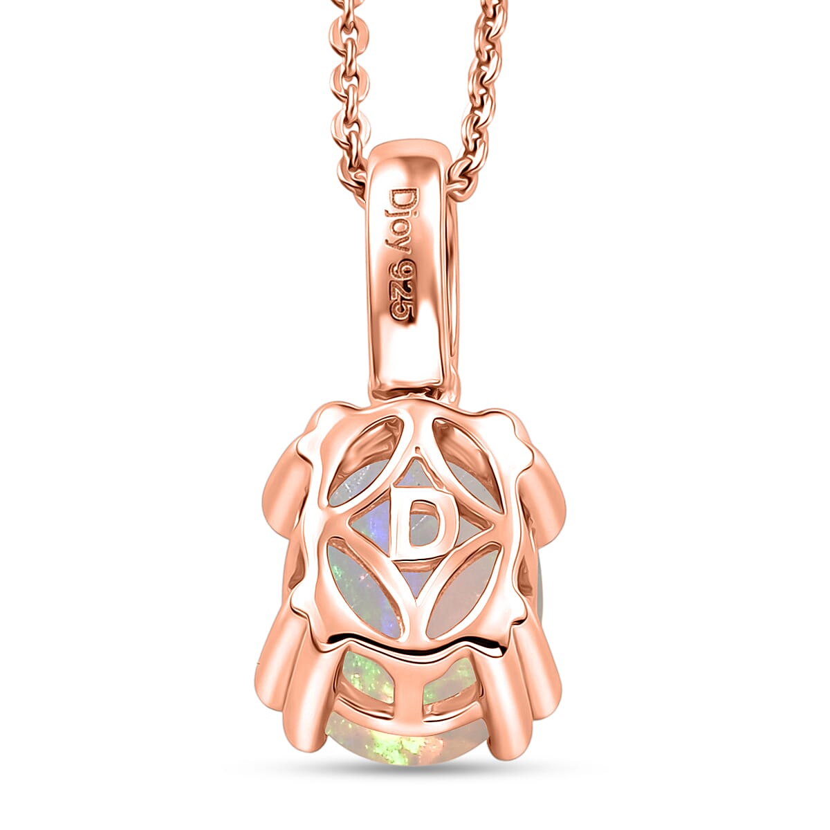 D'Joy Premium Ethiopian Welo Opal and White Zircon Pendant Necklace in 18K Vermeil Rose Gold Over Sterling Silver (20 Inches) 1.40 ctw image number 4