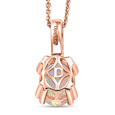 D'Joy Premium Ethiopian Welo Opal and White Zircon 1.40 ctw Pendant Necklace in 18K Vermeil Rose Gold Over Sterling Silver 20 Inches