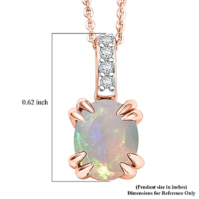 D'Joy Premium Ethiopian Welo Opal and White Zircon 1.40 ctw Pendant Necklace in 18K Vermeil Rose Gold Over Sterling Silver 20 Inches