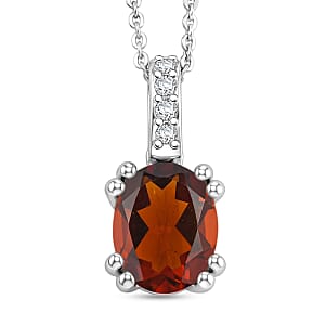 D'Joy Premium Red Citrine and White Zircon 1.85 ctw Pendant Necklace in Rhodium Over Sterling Silver 20 Inches