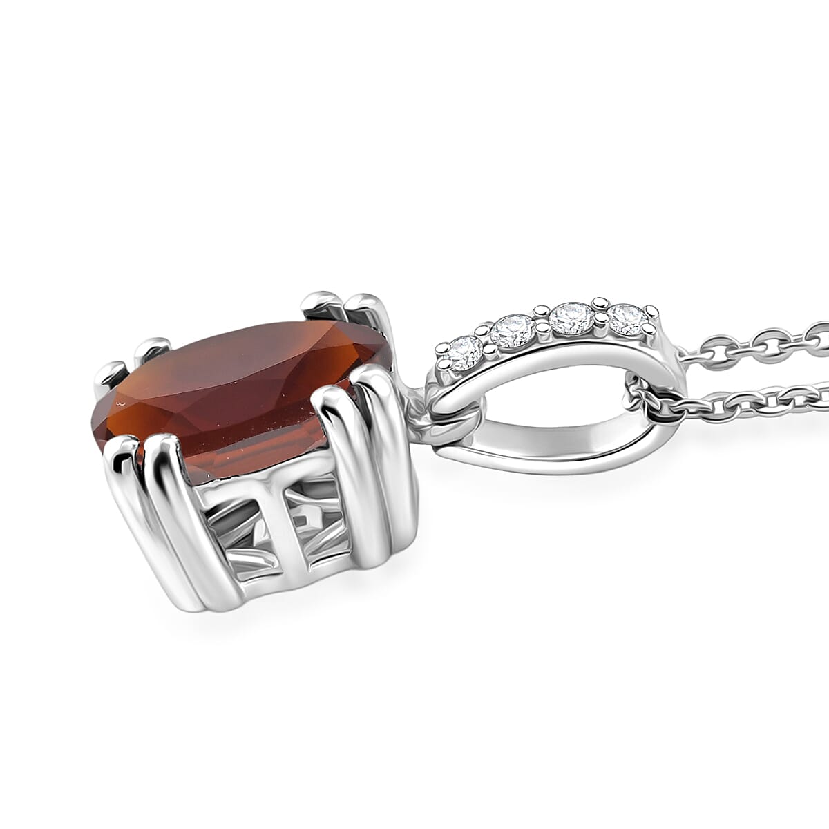 D'Joy Premium Red Citrine and White Zircon 1.85 ctw Pendant Necklace in Rhodium Over Sterling Silver 20 Inches
