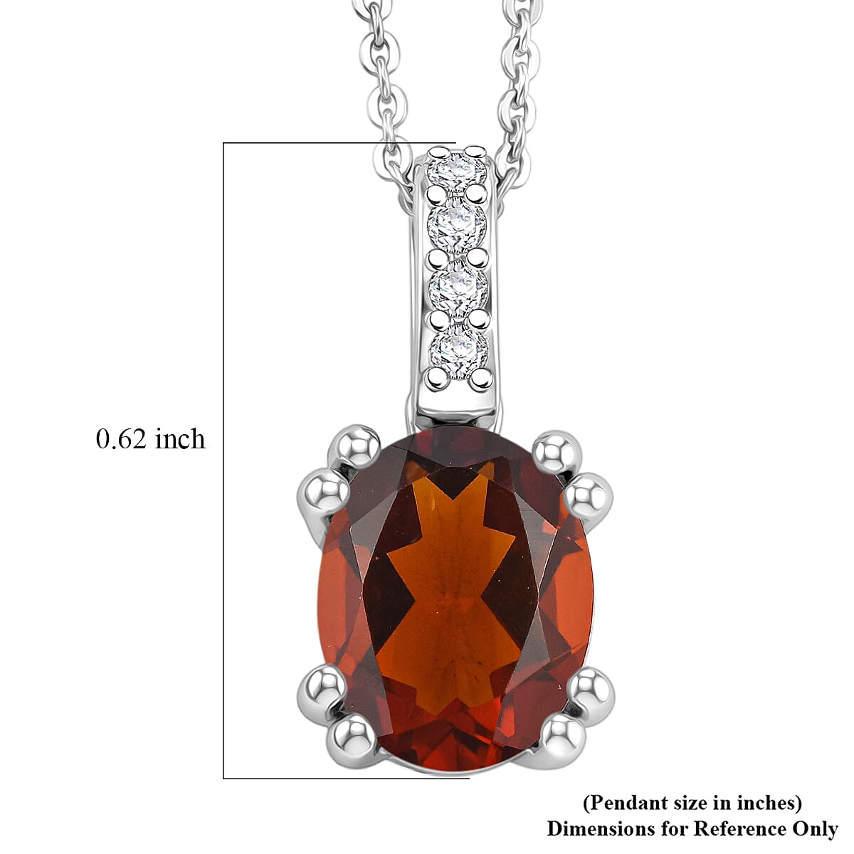 D'Joy Premium Red Citrine and White Zircon 1.85 ctw Pendant Necklace in Rhodium Over Sterling Silver 20 Inches
