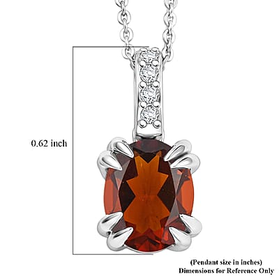 D'Joy Premium Red Citrine and White Zircon 1.85 ctw Pendant Necklace in Rhodium Over Sterling Silver 20 Inches