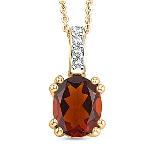 D'Joy Premium Red Citrine and White Zircon 1.85 ctw Pendant Necklace in 18K Vermeil Yellow Gold Over Sterling Silver 20 Inches